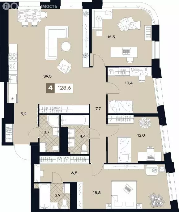 4-комнатная квартира: Москва, Лодочная улица, 27к2 (128.6 м) - Фото 0