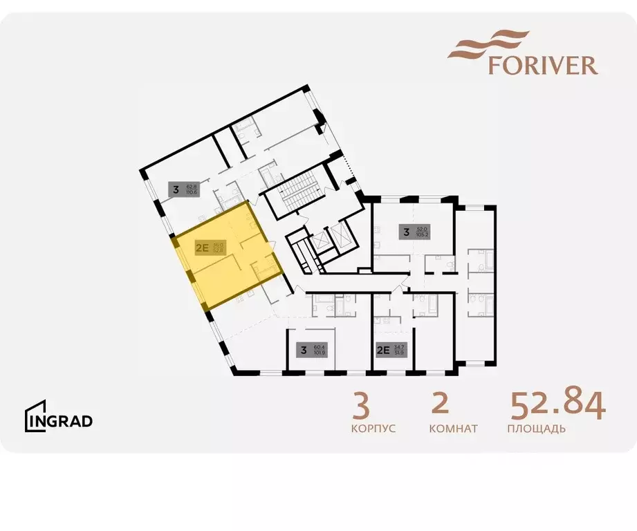 2-к кв. Москва Г мкр, Форивер жилой комплекс, 3 (52.84 м) - Фото 1