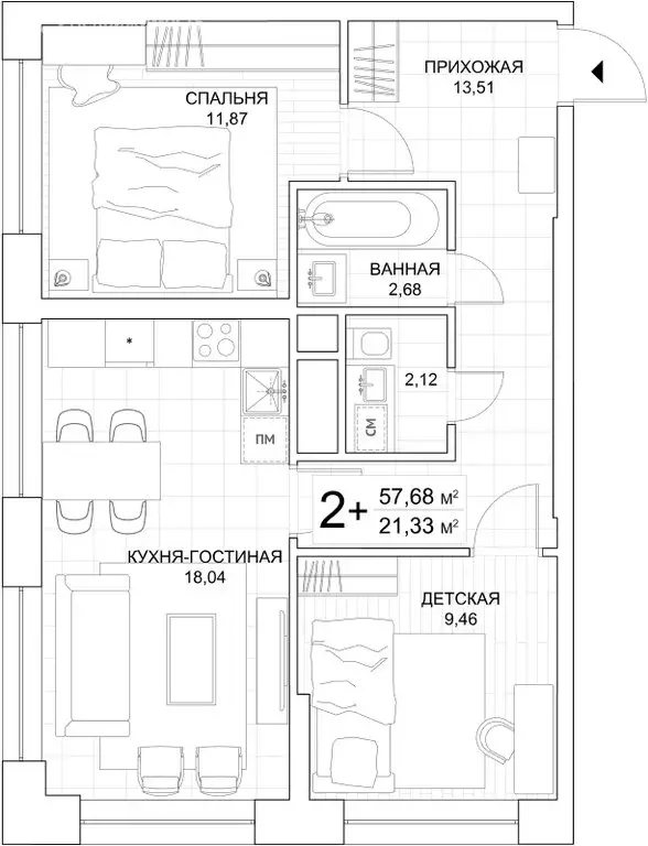 2-комнатная квартира: Москва, Береговой проезд, 3 (57.9 м) - Фото 1