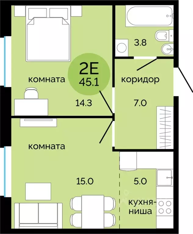 2-к кв. Пермский край, Пермь Краснова мкр, Красное яблоко жилой ... - Фото 0