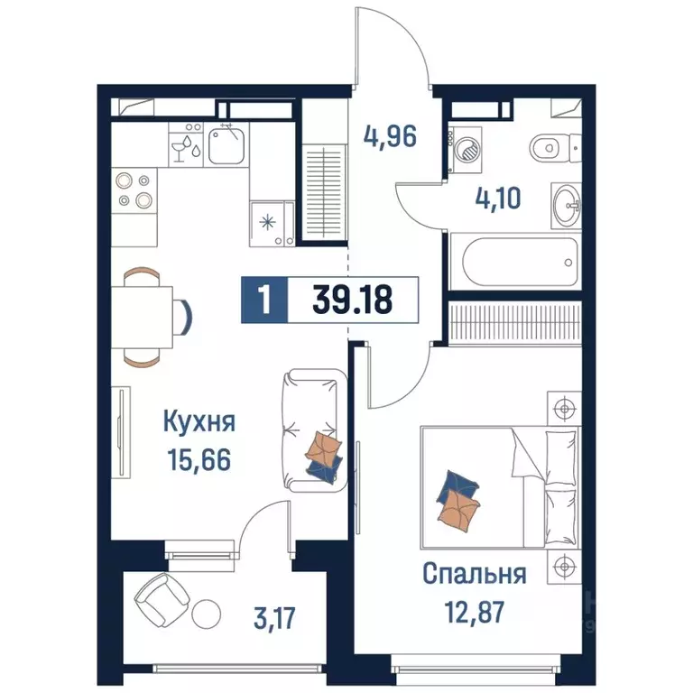 1-к кв. Ленинградская область, Мурино Всеволожский район,  (39.18 м) - Фото 0