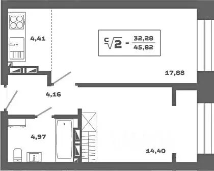 2-к кв. Новосибирская область, Новосибирск Аэропорт мкр,  (45.82 м) - Фото 1
