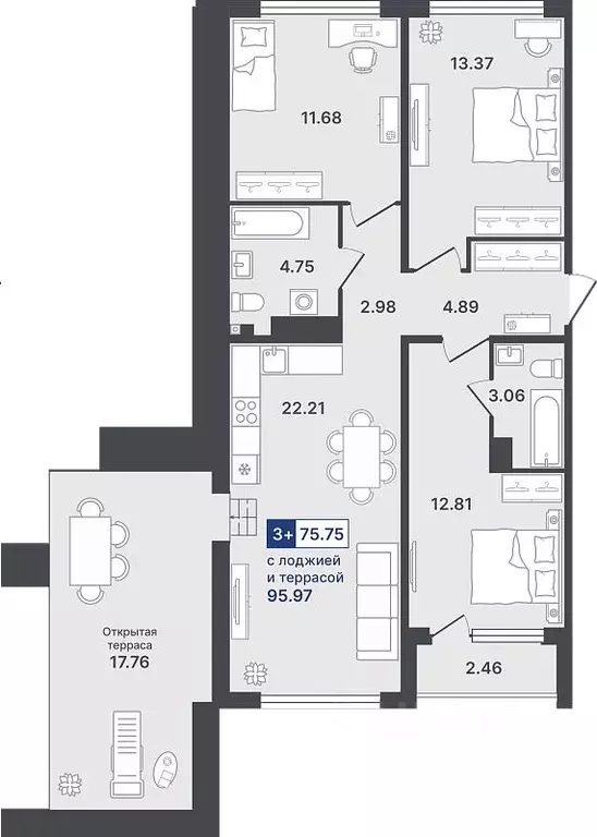 3-к кв. Тюменская область, Тюмень ул. Алексея Сергиенко, 1 (75.75 м) - Фото 1
