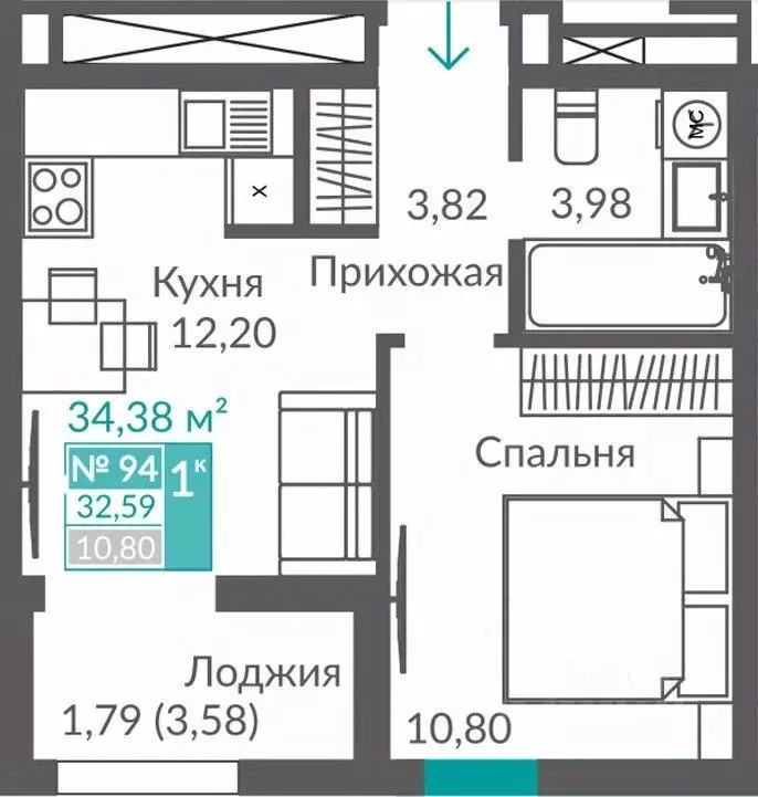 1-к кв. Севастополь ш. Балаклавское (32.59 м) - Фото 0