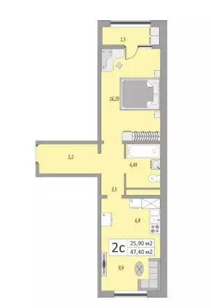 2-комнатная квартира: Оренбург, улица Юркина, 6 (47.4 м) - Фото 1