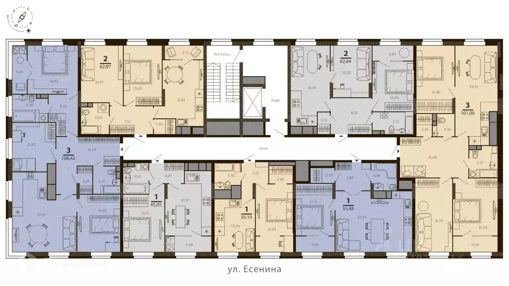 1-к кв. Рязанская область, Рязань ул. Есенина (55.48 м) - Фото 1