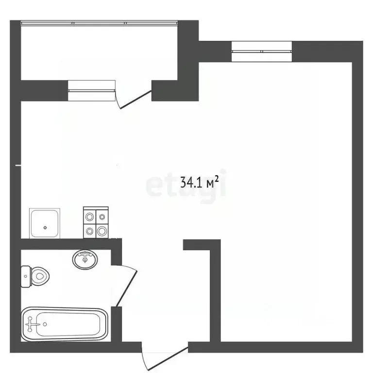 Студия Тюменская область, Тюмень Полевая ул., 105к2 (34.1 м) - Фото 2