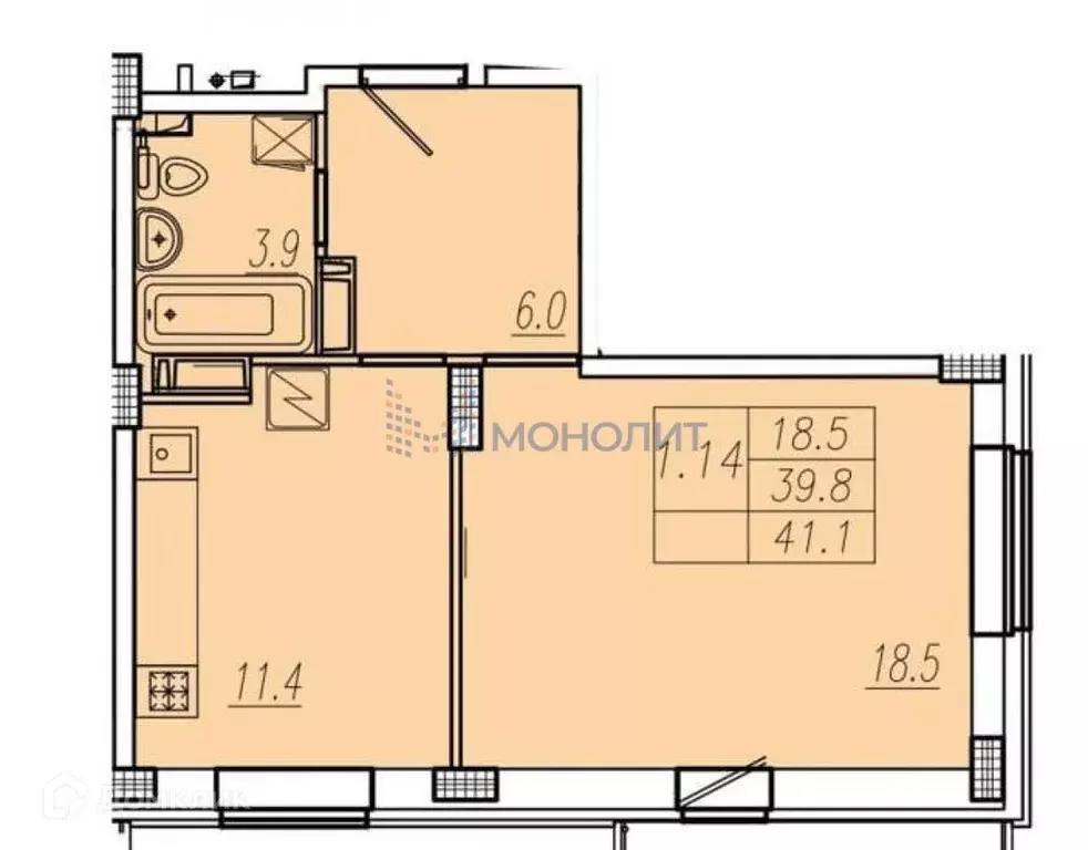 Продаётся 1-к квартира, 40.4 м - Фото 1