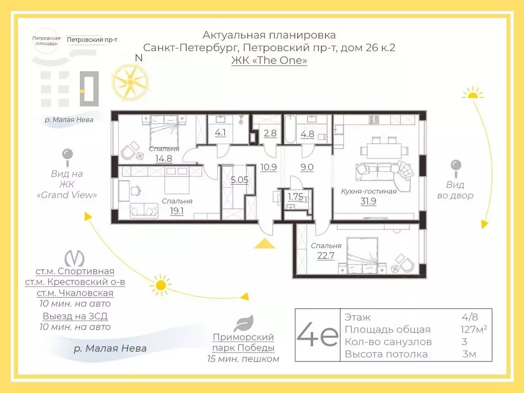 4-к кв. Санкт-Петербург Петровский просп., 26к2 (126.4 м) - Фото 2