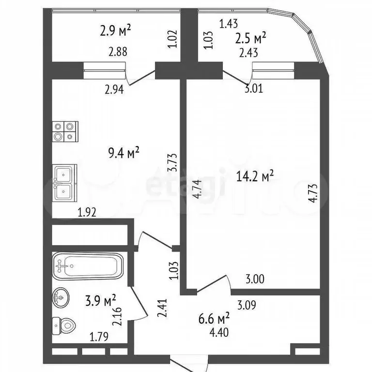 1-к. квартира, 35 м, 2/9 эт. - Фото 0