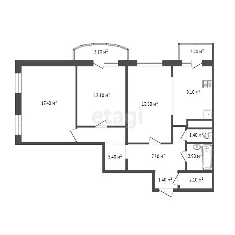 3-комнатная квартира: Тюмень, улица Героев Космоса, 19 (72.9 м) - Фото 0