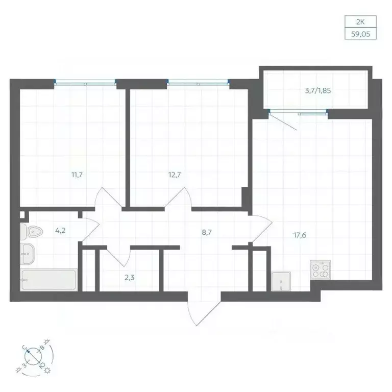 2-к кв. Челябинская область, Челябинск Клевер жилой комплекс (59.05 м) - Фото 1