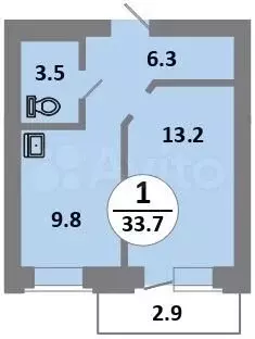 1-к. квартира, 33,7 м, 13/14 эт. - Фото 0