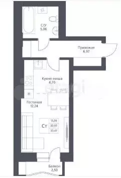 Квартира-студия, 33,5 м, 23/24 эт. - Фото 0