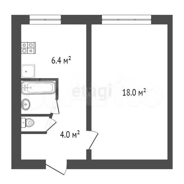 1-к. квартира, 32,6 м, 4/5 эт. - Фото 0