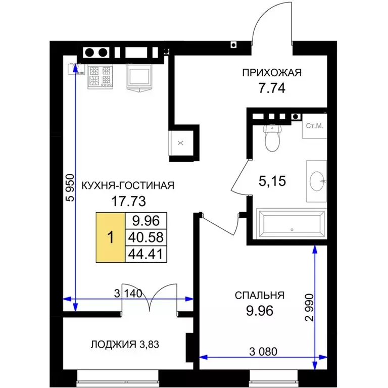 1-комнатная квартира: Гурьевск, жилой комплекс Включи (44.41 м) - Фото 0