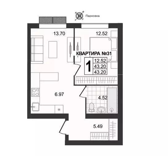 1-комнатная квартира: Муром, 3-я Новослободская улица (43.2 м) - Фото 0