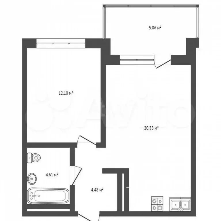 1-к. квартира, 41,9 м, 2/4 эт. - Фото 0