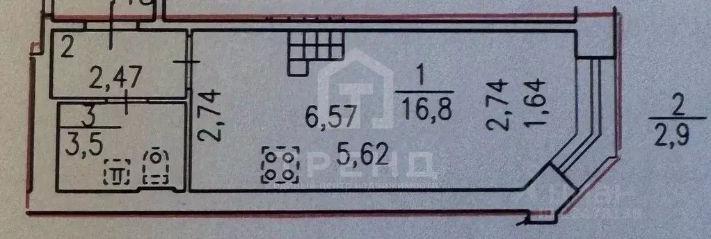 Студия Санкт-Петербург ул. Орджоникидзе, 58к1 (23.2 м) - Фото 2