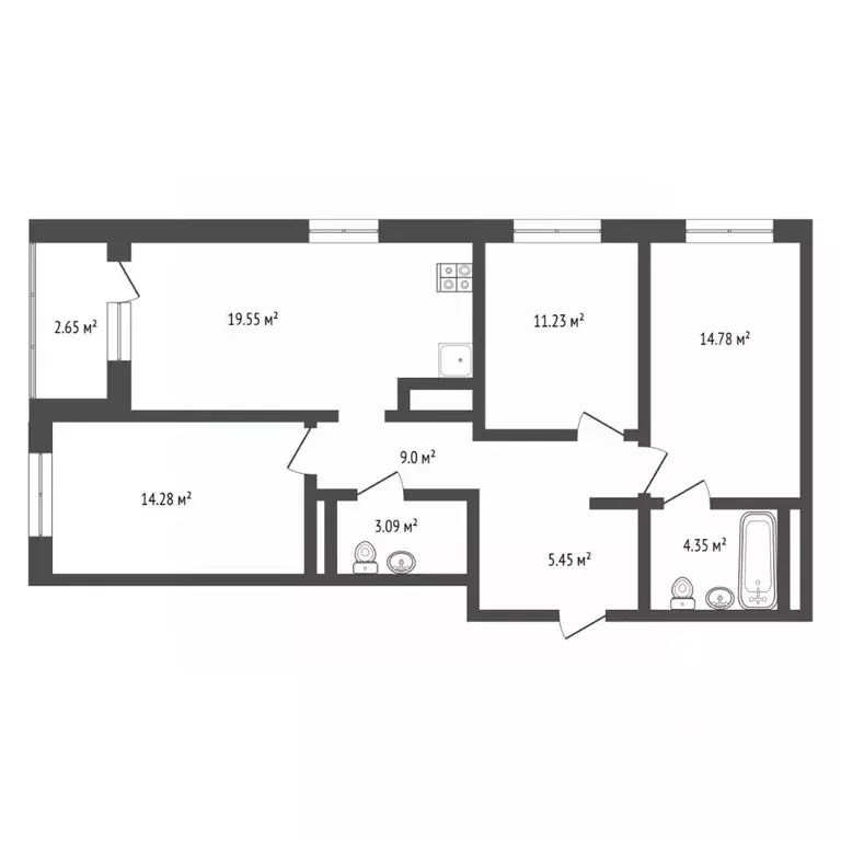 3-к кв. Тюменская область, Тюмень ул. Ивана Чистякова, 3 (84.0 м) - Фото 1