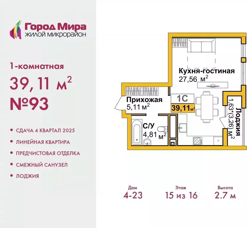 1-к кв. Крым, Симферополь Город Мира жилой комплекс (39.11 м) - Фото 0