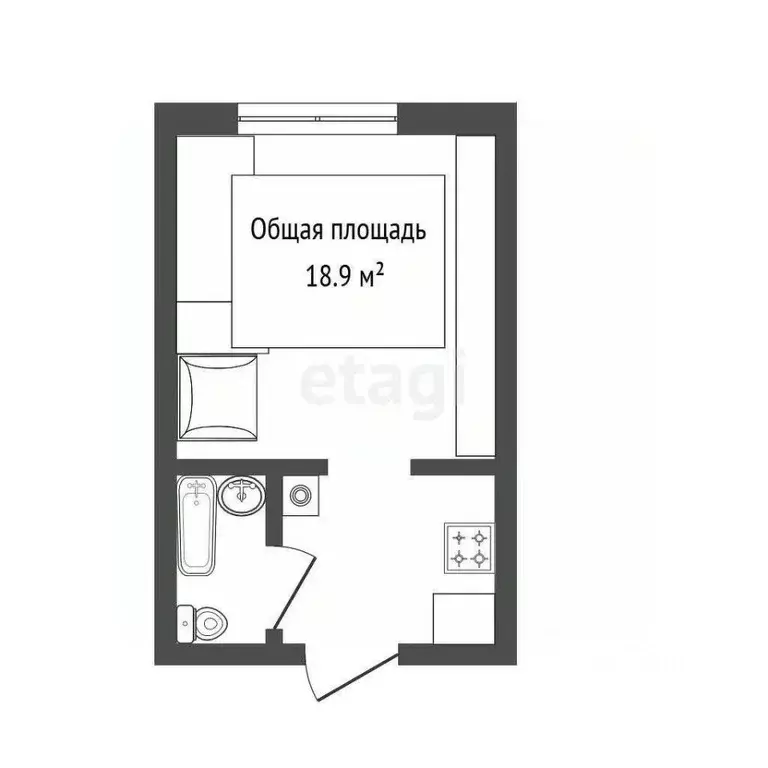 1-к кв. Томская область, Томск ул. Шевченко, 39а (18.9 м) - Фото 2