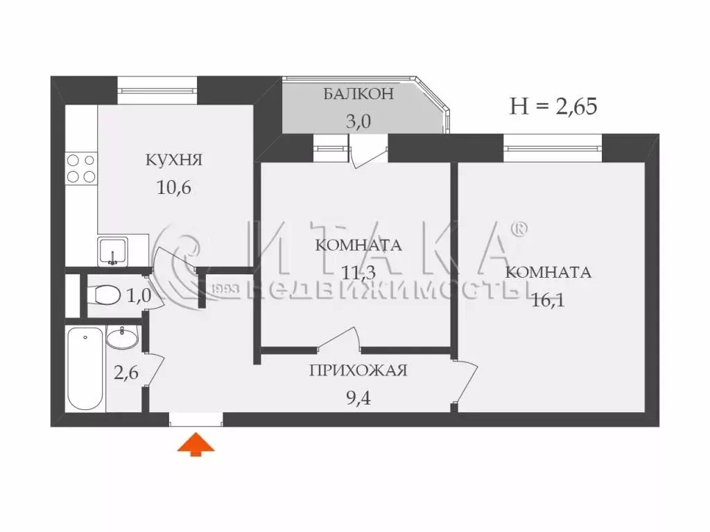 2-комнатная квартира: Санкт-Петербург, Афонская улица, 24к4 (51 м) - Фото 1