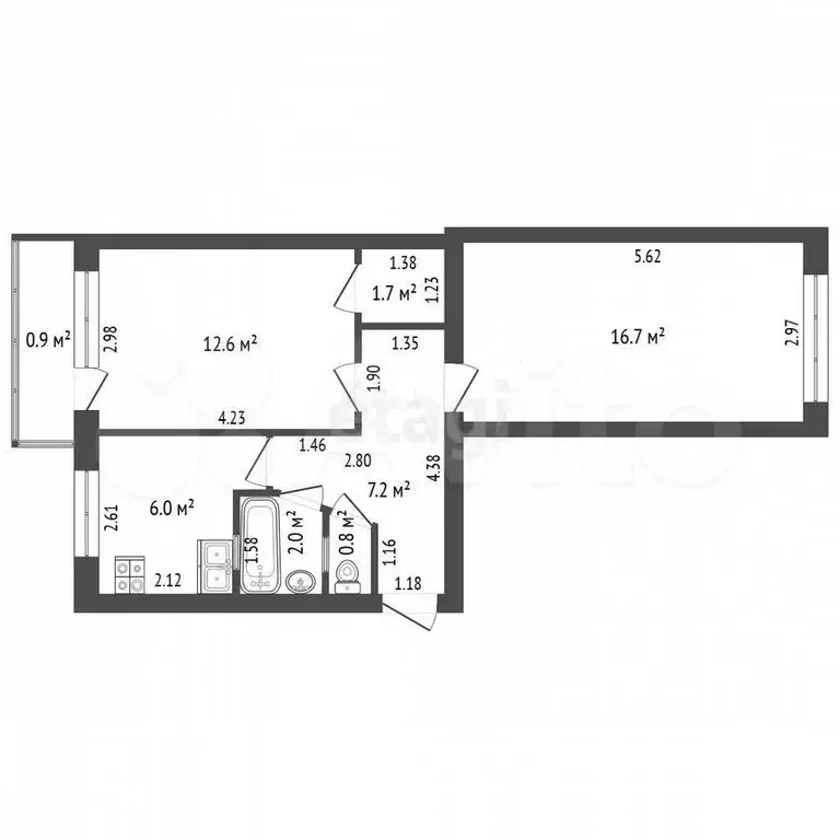 2-к. квартира, 47 м, 3/5 эт. - Фото 0