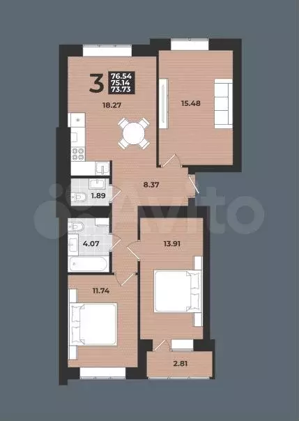 3-к. квартира, 76,5 м, 1/9 эт. - Фото 1