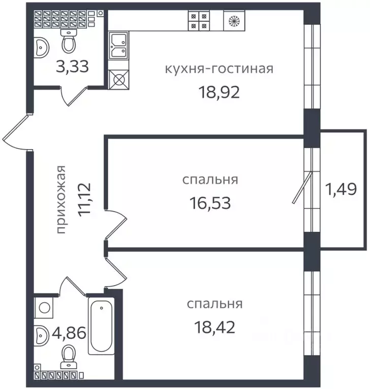 2-к кв. Санкт-Петербург проезд Петровская коса, 1к2 (76.3 м) - Фото 0