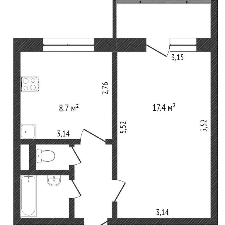 1-комнатная квартира: Белгород, проспект Славы, 148А (33.7 м) - Фото 0