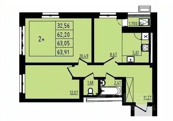 2-к кв. Башкортостан, Уфа Затон-Восточный жилрайон, Новаленд мкр,  ... - Фото 1