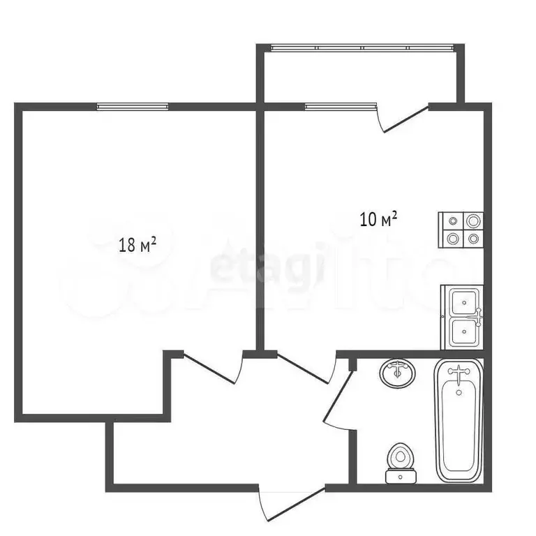 1-к. квартира, 32,2 м, 2/5 эт. - Фото 1