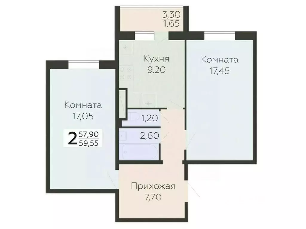 2-к кв. Ленинградская область, Всеволожск Южный мкр, Радужный жилой ... - Фото 0