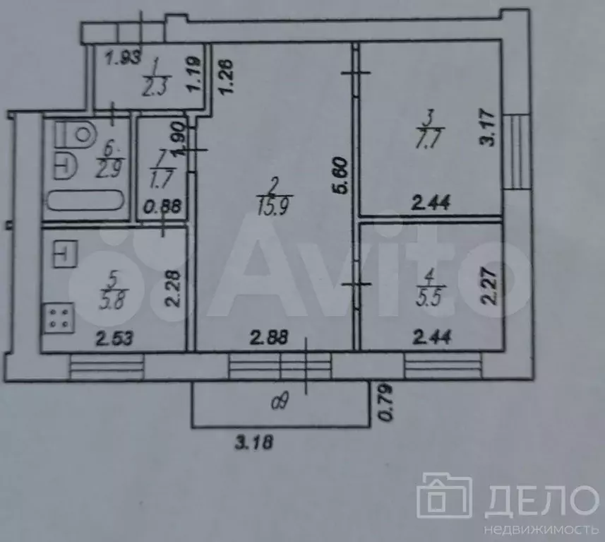 2-к. квартира, 42,6 м, 2/5 эт. - Фото 0