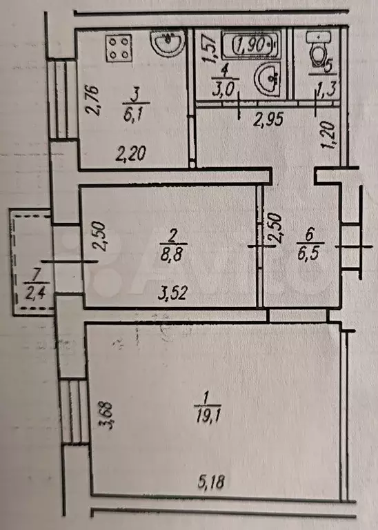 2-к. квартира, 44,8 м, 2/3 эт. - Фото 0