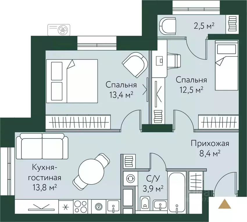 2-к кв. Волгоградская область, Волгоград Новосибирская ул., 74 (54.5 ... - Фото 0