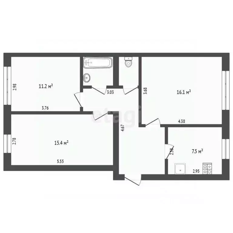 3-к кв. Тюменская область, Тюмень Авторемонтная ул., 27а (65.1 м) - Фото 1