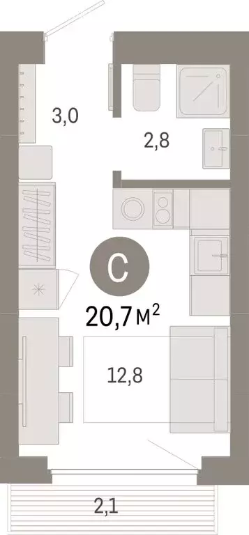 Квартира-студия: Новосибирск, квартал Лебедевский (20.7 м) - Фото 1