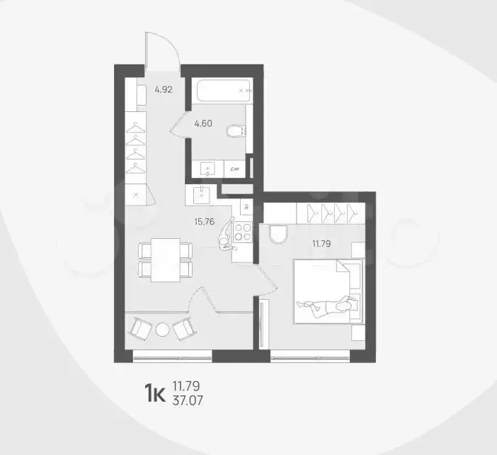 1-к. квартира, 37,1 м, 3/4 эт. - Фото 1