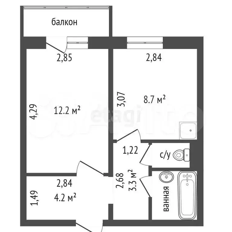 1-к. квартира, 32,8 м, 2/10 эт. - Фото 1