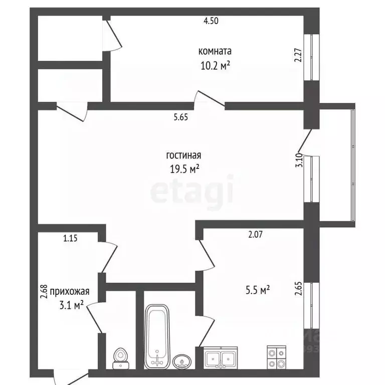 2-к кв. Тюменская область, Тюмень ул. Баумана, 27 (43.9 м) - Фото 2
