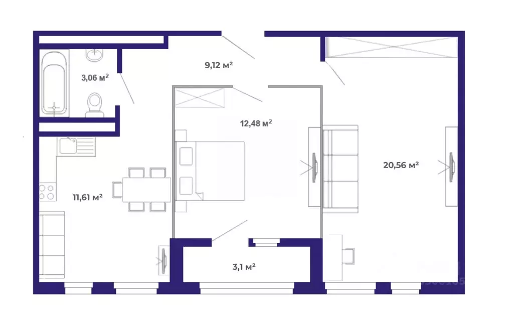 2-к кв. Иркутская область, Иркутский муниципальный округ, Маркова рп, ... - Фото 1