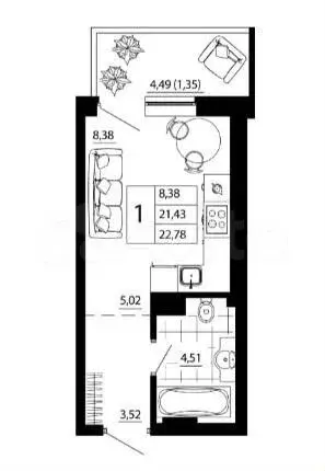 Квартира-студия, 24 м, 9/24 эт. - Фото 0