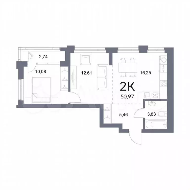 2-к. квартира, 51м, 15/31эт. - Фото 0