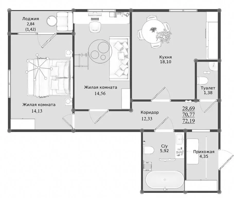 2-комнатная квартира: Керчь, ЖК Образцово, 6 (72.19 м) - Фото 1