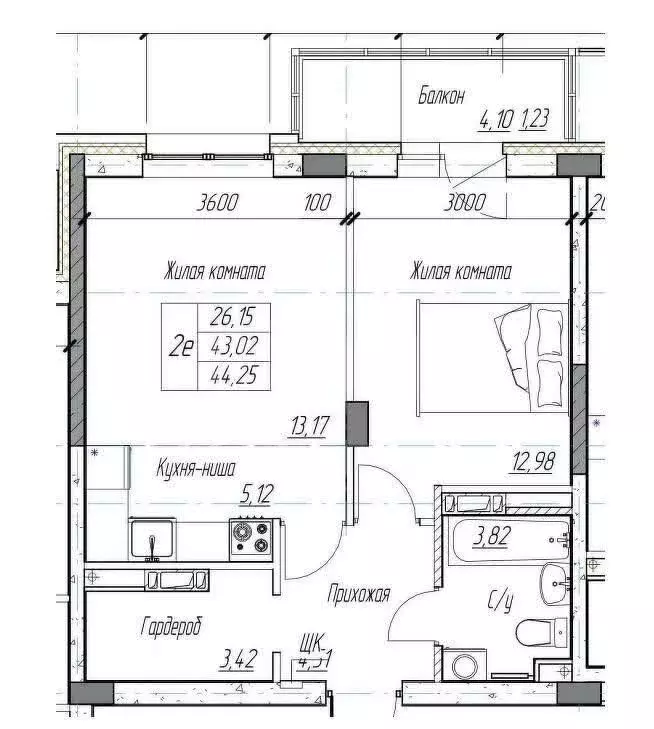 1-комнатная квартира: Пермь, улица Космонавта Леонова, 41к2 (44.25 м) - Фото 1
