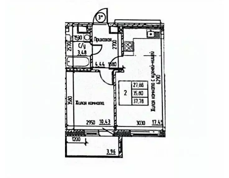 1-к кв. Томская область, Томск ул. Войкова, 49 (35.9 м) - Фото 2