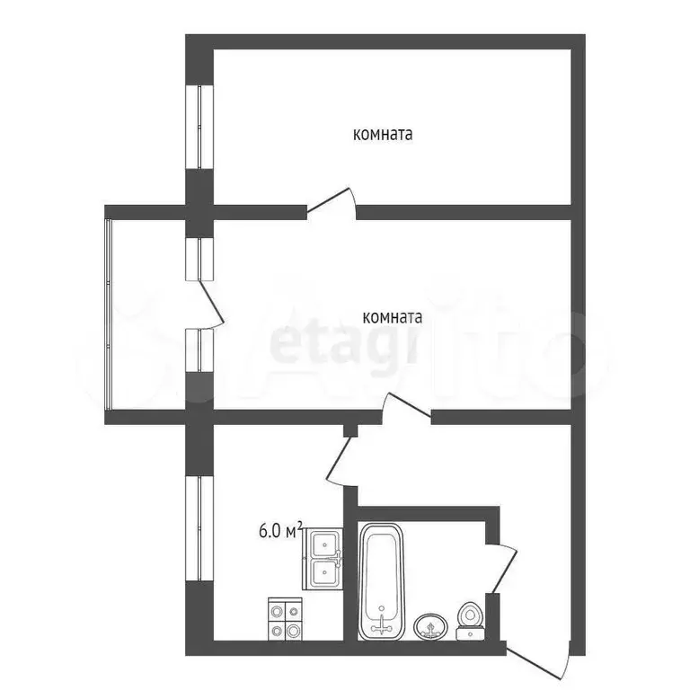 2-к. квартира, 44,1 м, 5/5 эт. - Фото 0