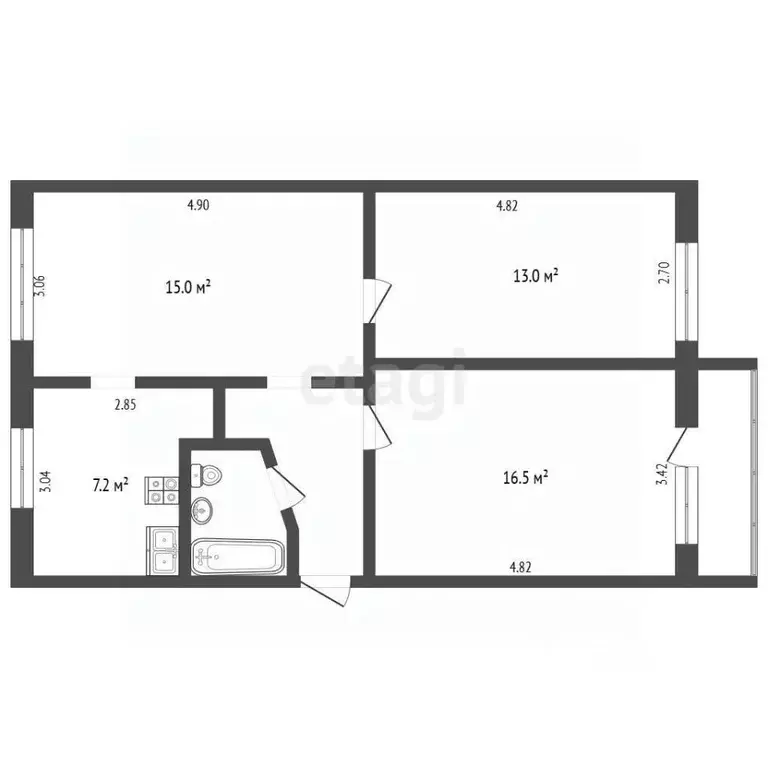 3-к кв. Томская область, Томск ул. Говорова, 20 (59.0 м) - Фото 2